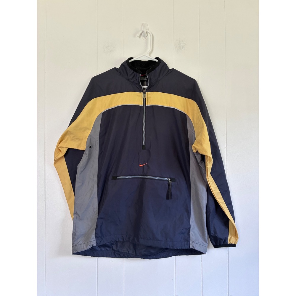 Nike Vintage Half Zip Windbreaker Navy Yellow Grey Colorblock Mens Medium F9SID
